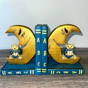 Moon And Bear Bookends Handmade ABC’s 5.5”X 6”